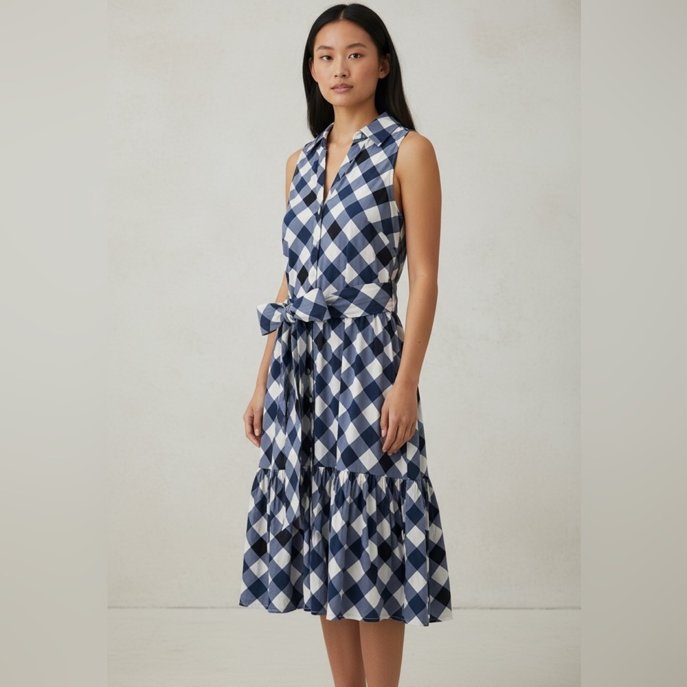 Tommy Hilfiger Blue Gingham Sleeveless Midi Dress